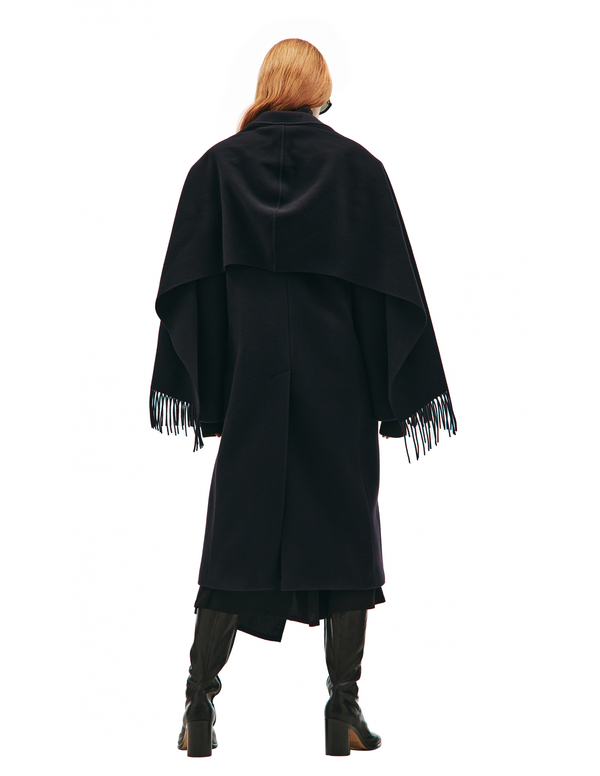 Balenciaga Wool Coat With Scarf - Navy Blue | Garmentory