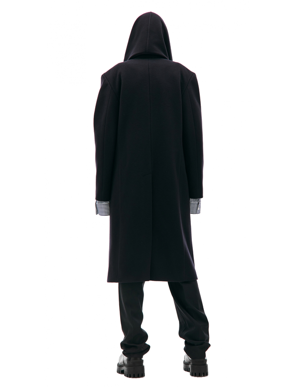 Balenciaga Wool Coat With Scarf - Navy Blue | Garmentory