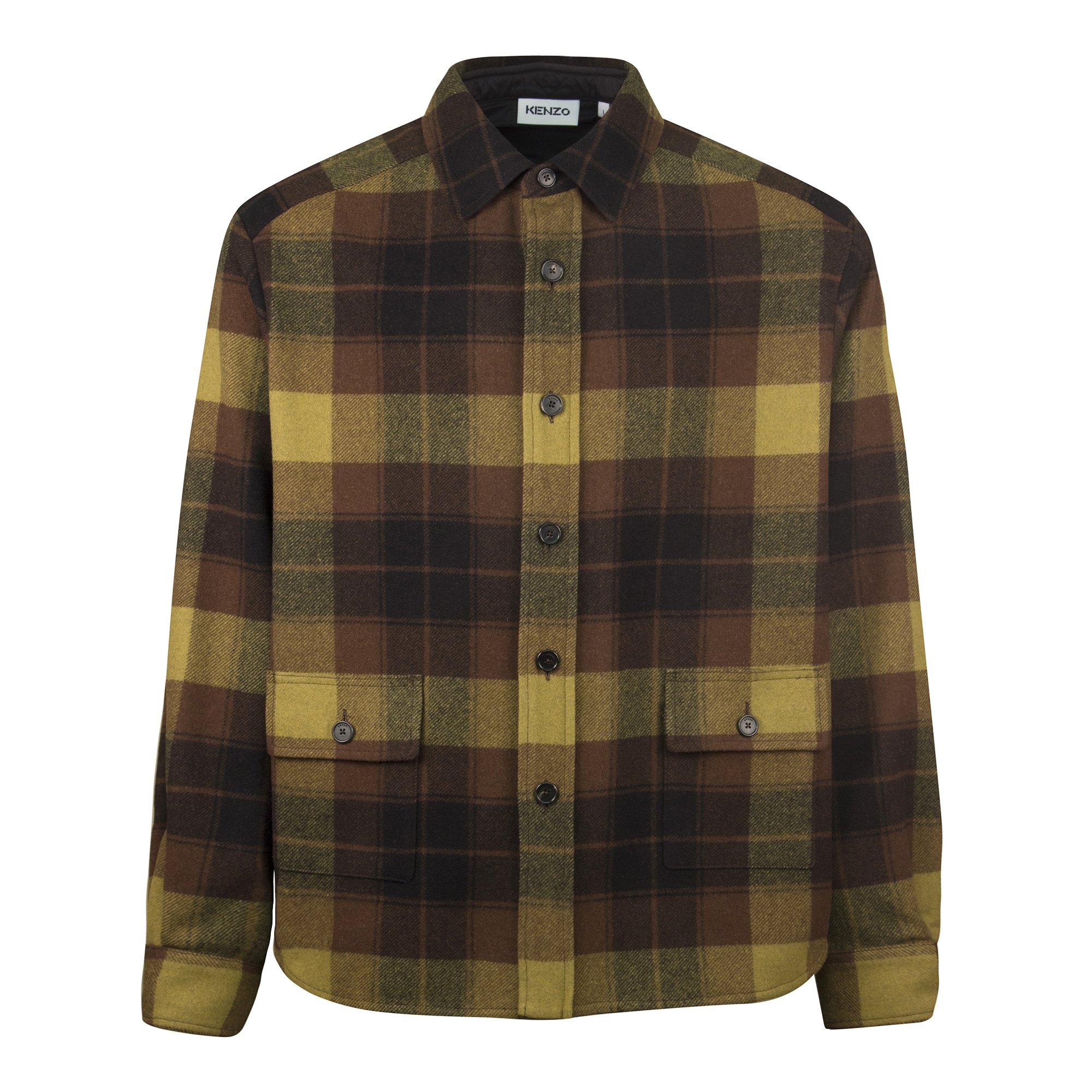 Kenzo Plaid Wool Blend Check Overshirt - Brown | Garmentory