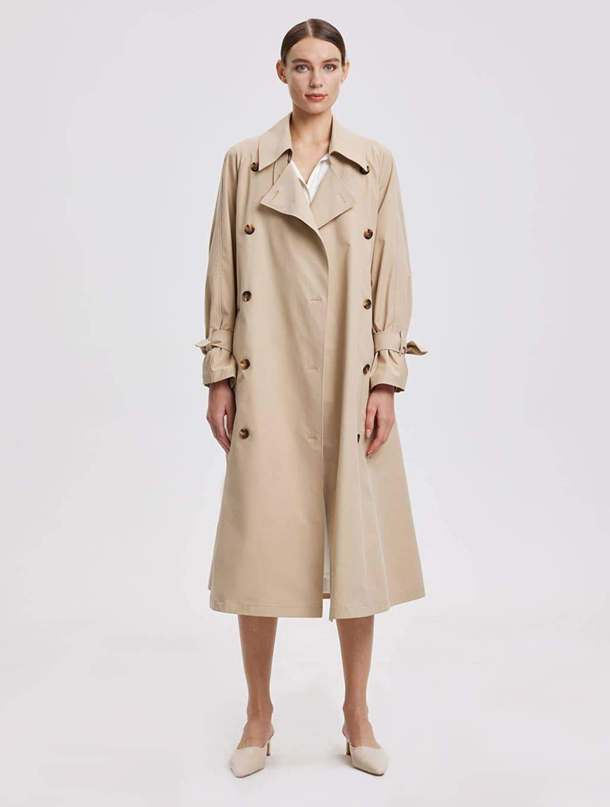 【新品】laubeblanc Belted Flare Trench coat Belted Flare Trench coat[Black] – L'AUBE BLANC