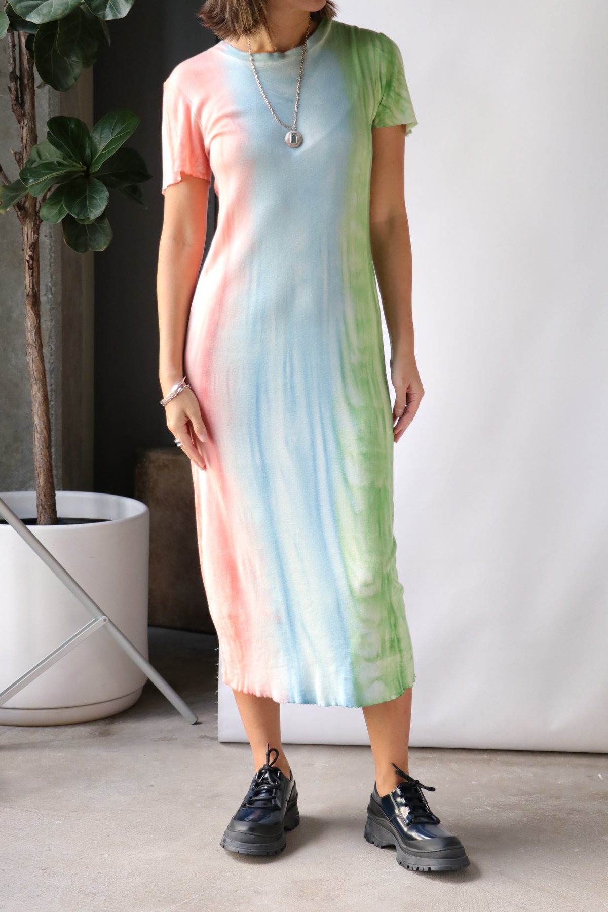 THE ELDER STATESMAN Vertical CC Rib SS Maxi Dress - Ivory THE ELDER STATESMAN Vertical CC Rib SS Maxi Dress - Ivory