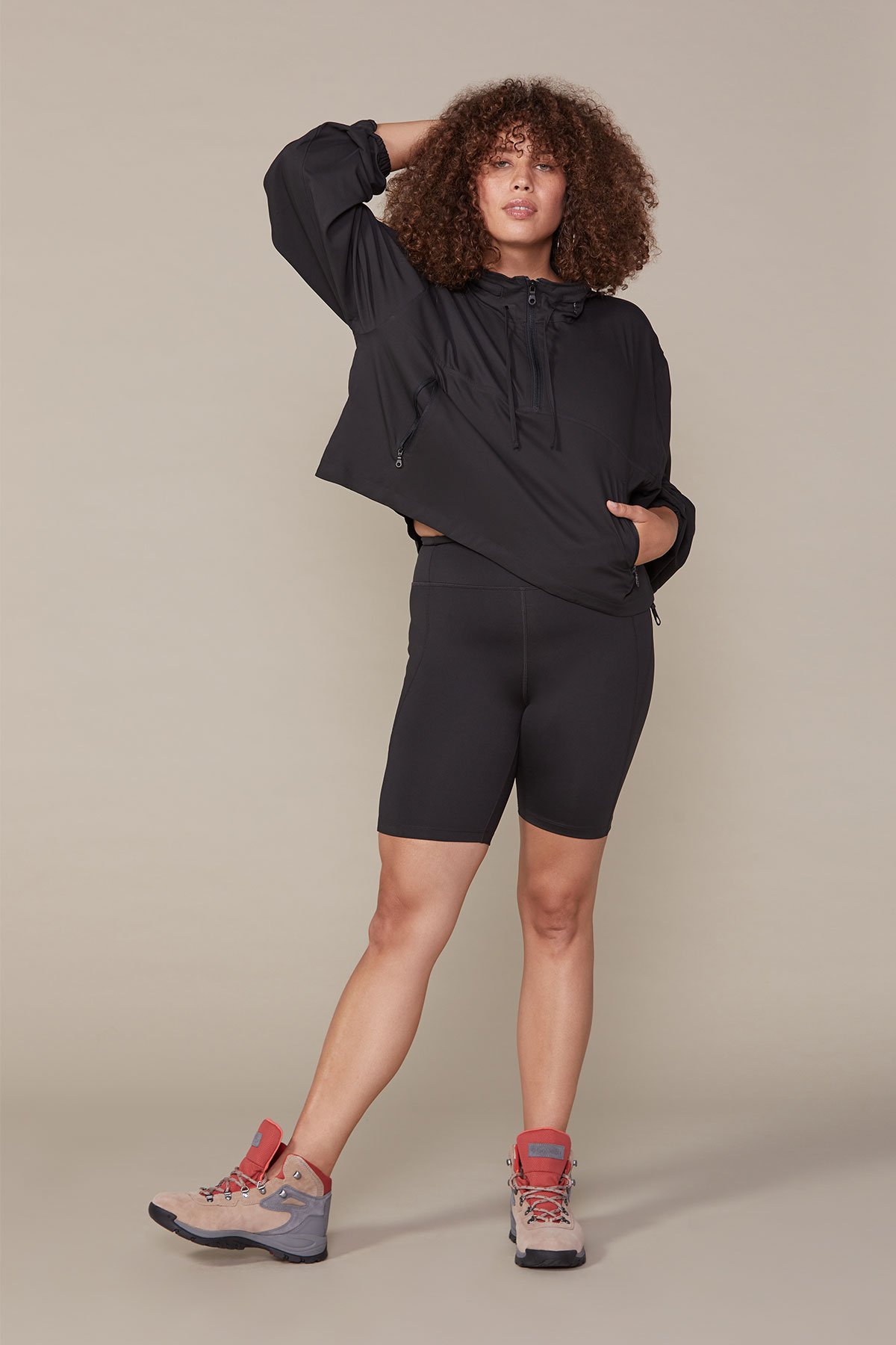 Girlfriend Collective Hummingbird Half-Zip Windbreaker Jacket - Black
