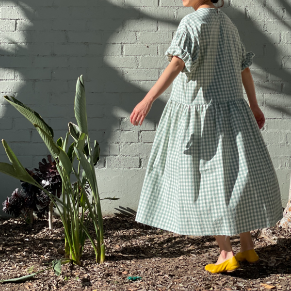 green emerald velvet dress Sage Gingham Seersucker Amy Dress main image 1