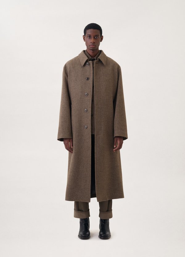 Lemaire Wool Tweed Straight Coat - Green Grey | Garmentory