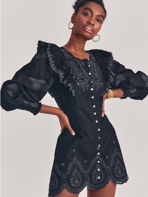 LoveShackFancy Tullia Mini Dress In Black on Garmentory