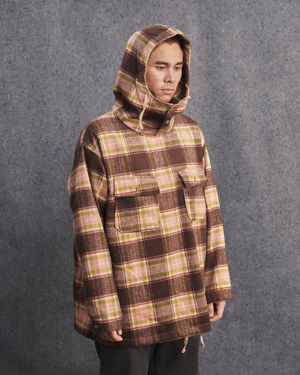 Engineered Garments Cagoule Shirt - Brown/Pink Poly Wool Plaid  