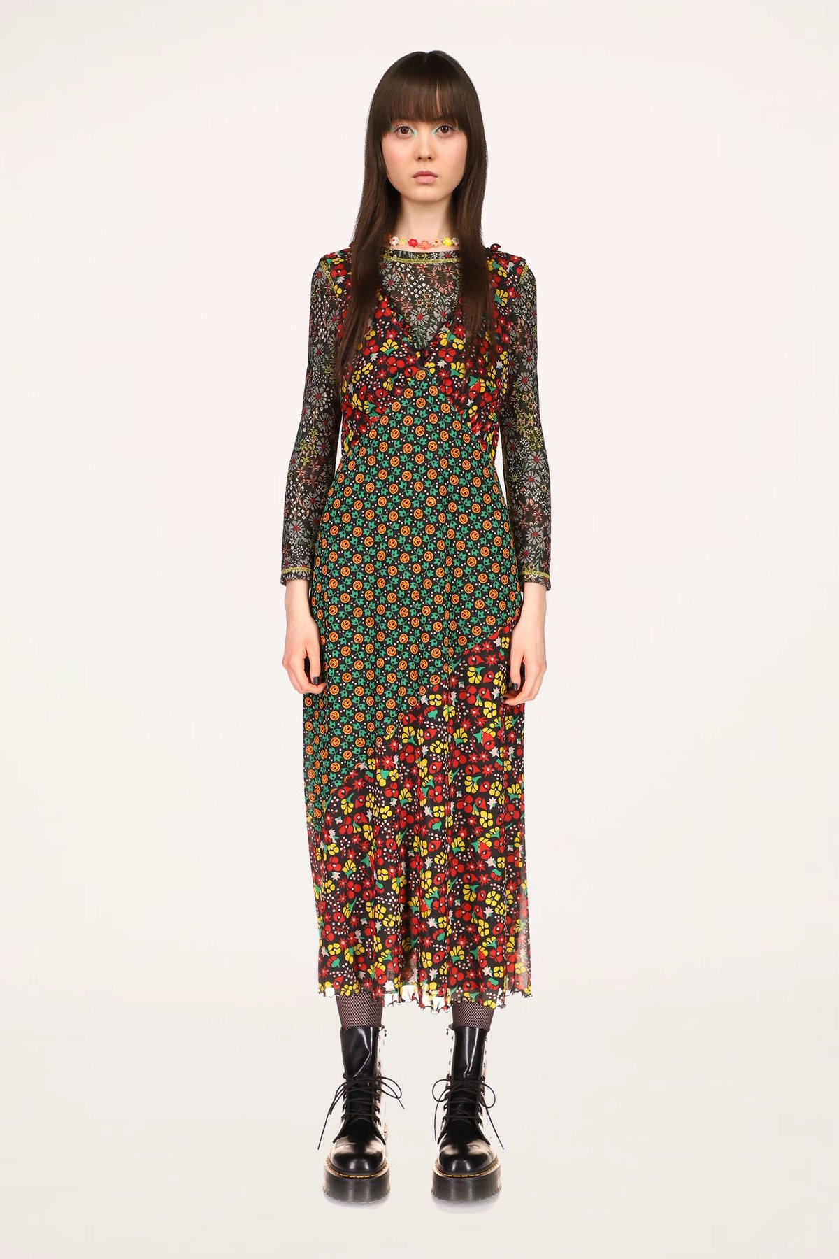 Anna Sui Field Flower and Rosy Dot Mesh Dress - Red - Image 2 of 4