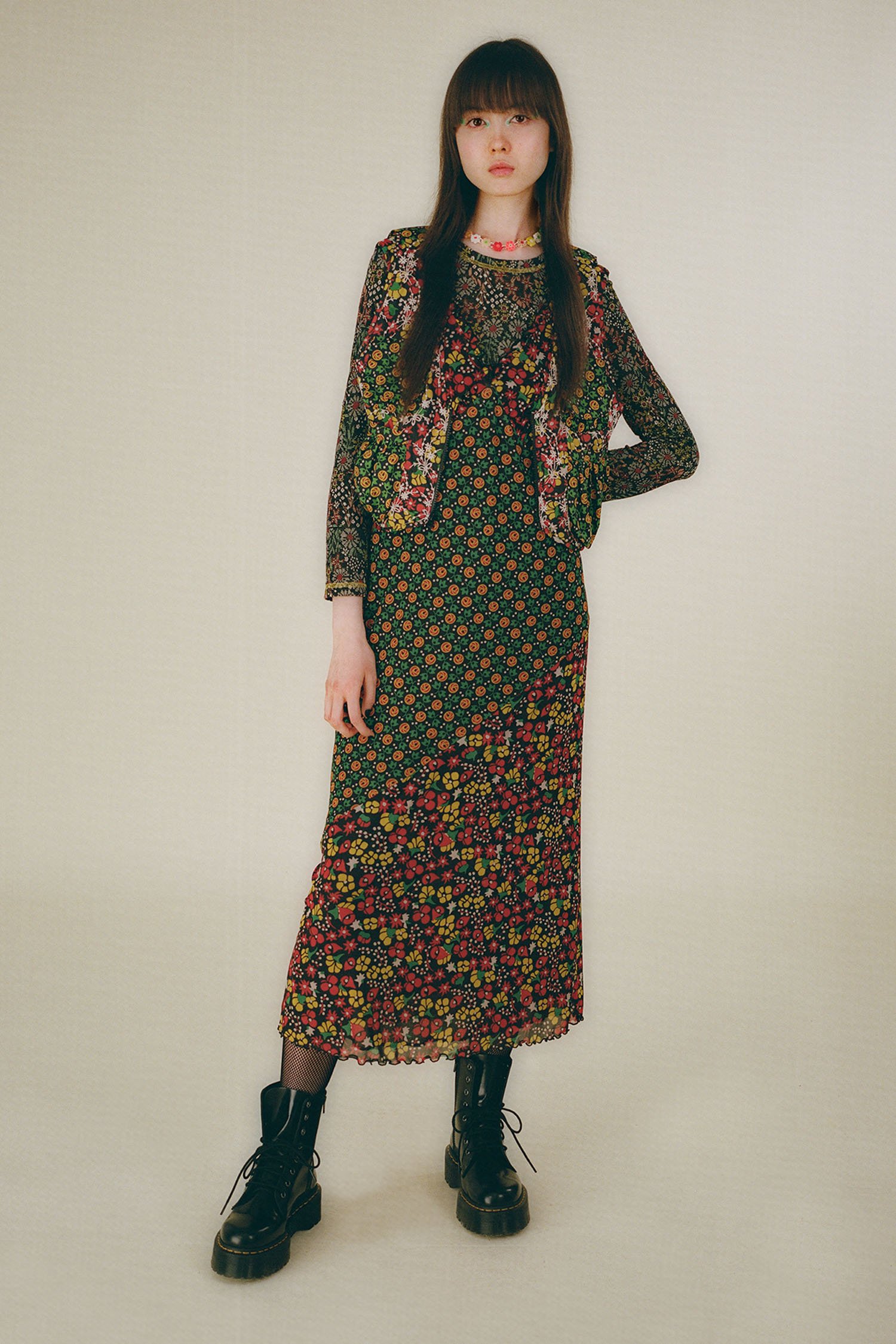 Anna Sui Field Flower and Rosy Dot Mesh Dress Red Garmentory