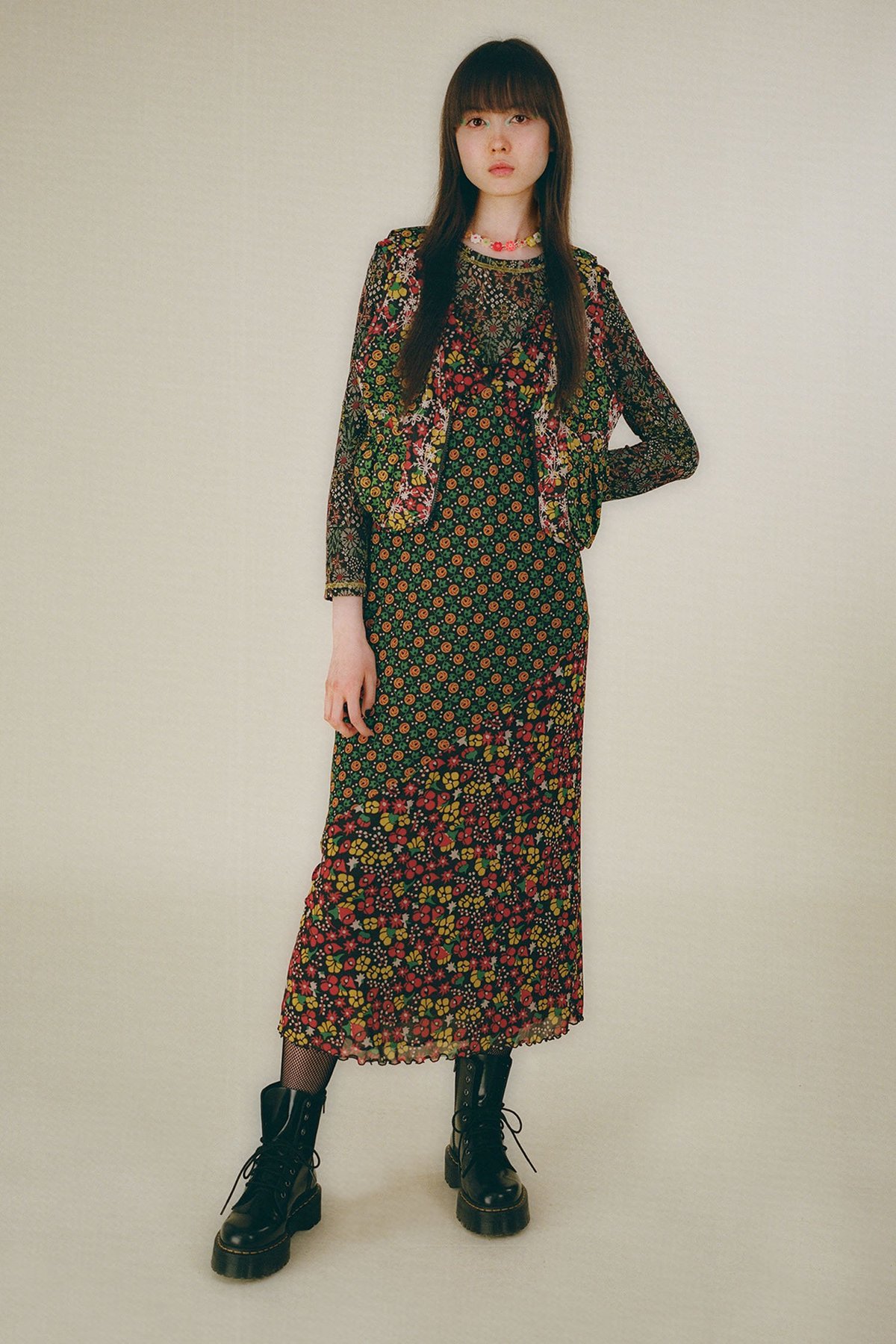 Anna Sui Field Flower and Rosy Dot Mesh Dress - Red - Image 1 of 4