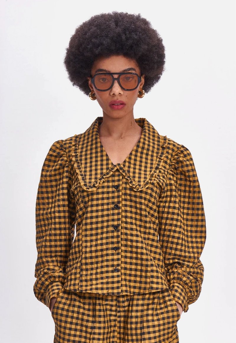 DAMSON MADDER Penny Crinkle Check Blouse - mustard | Garmentory
