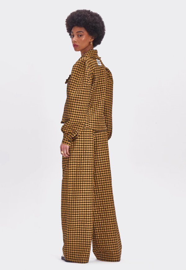 DAMSON MADDER Penny Crinkle Check Blouse - mustard | Garmentory