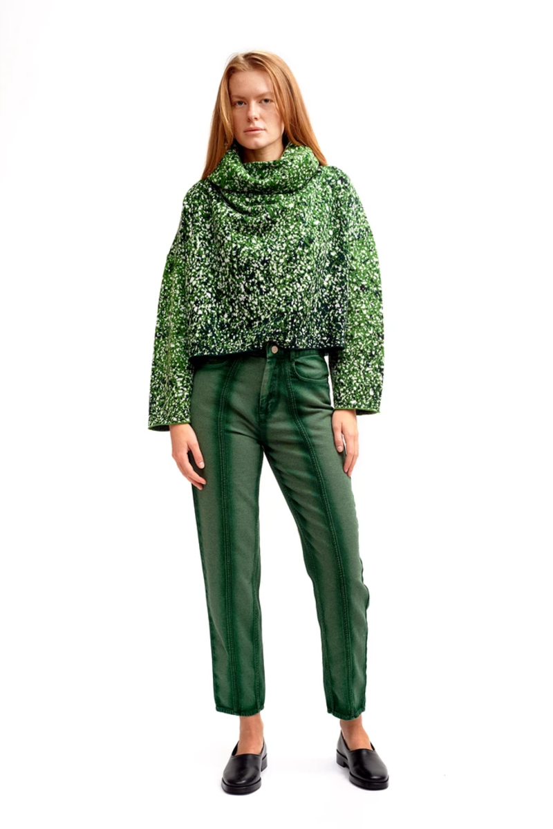 Anntian Jaqaurd Knit Pullover Green/Creme Garmentory
