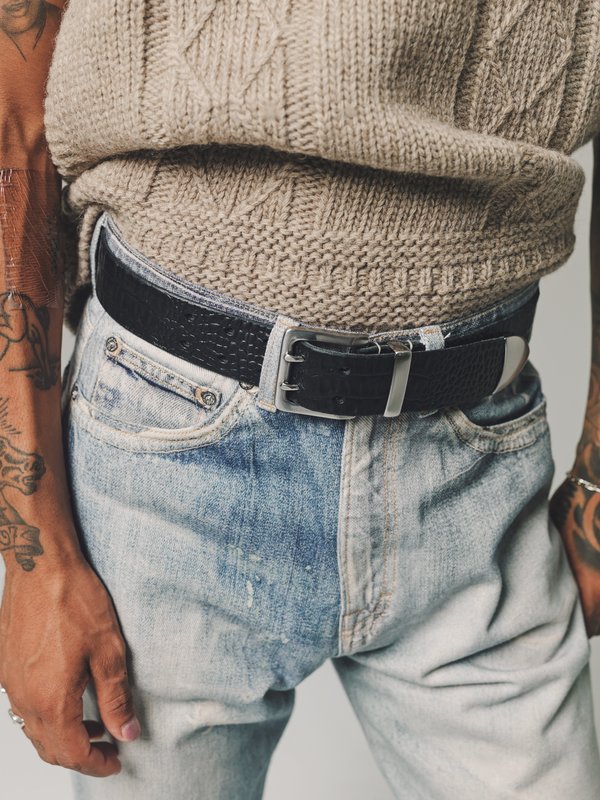 小物 Our Legacy 4cm belt Our Legacy - 4 cm Double Tongue Belt Black Vintage Leather