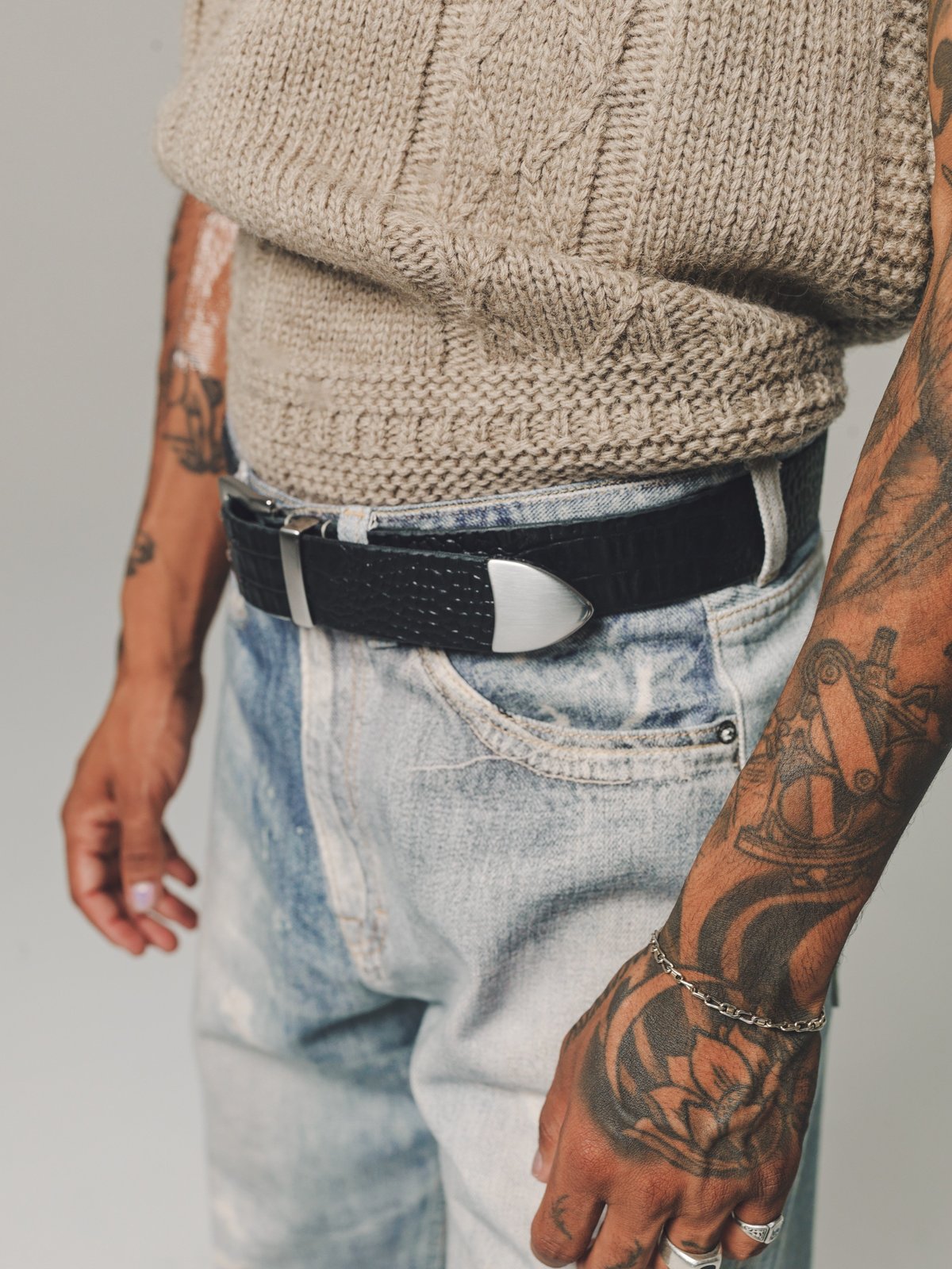 Our Legacy Croc Embossed Double Tongue Belt - Black | Garmentory
