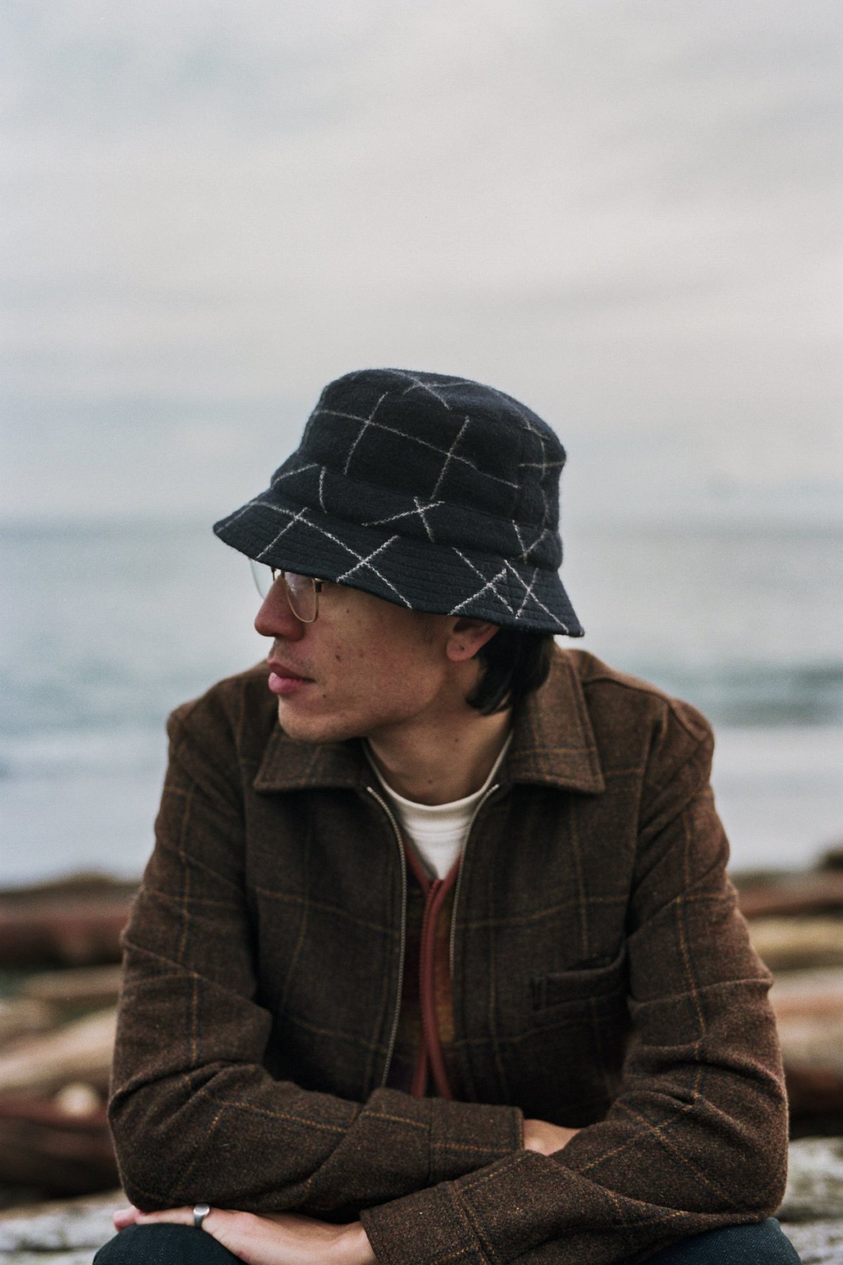 Universal Works Wool Bucket Hat - Navy Windowpane Check | Garmentory