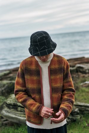 Universal Works Wool Fleece Zip Liner Jacket - Gold/Claret Checked