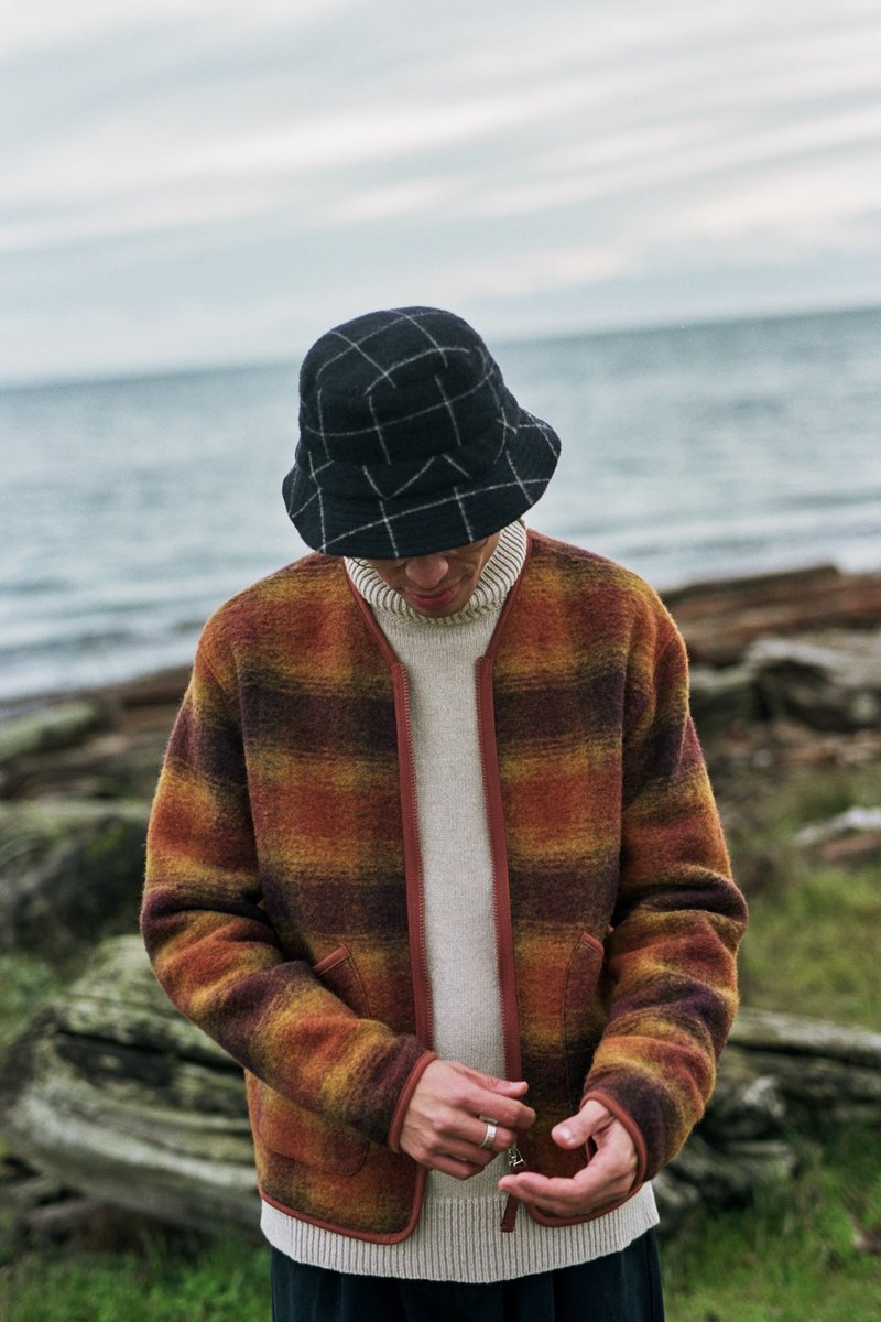 Universal Works Wool Fleece Zip Liner Jacket - Gold/Claret Checked