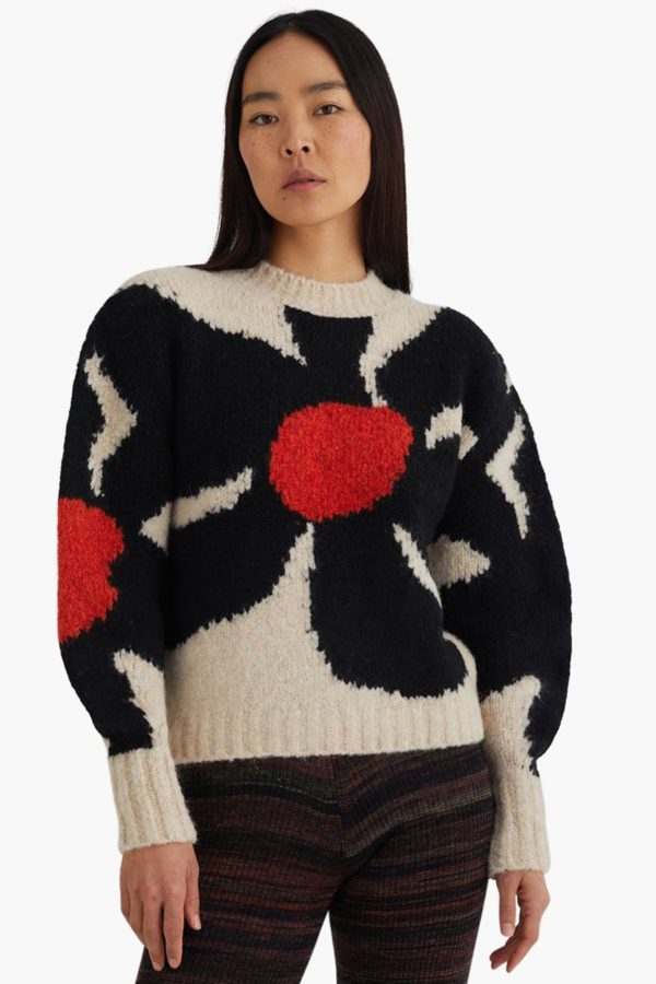 Paloma Wool Hana Sweater in Black Flower with Poppy | Garmentory