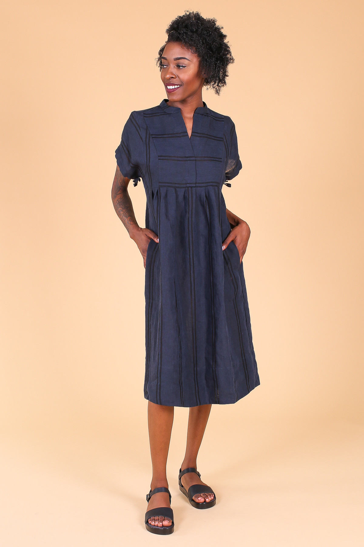 Steven Alan Agnes dress in navy shadow stripe | Garmentory