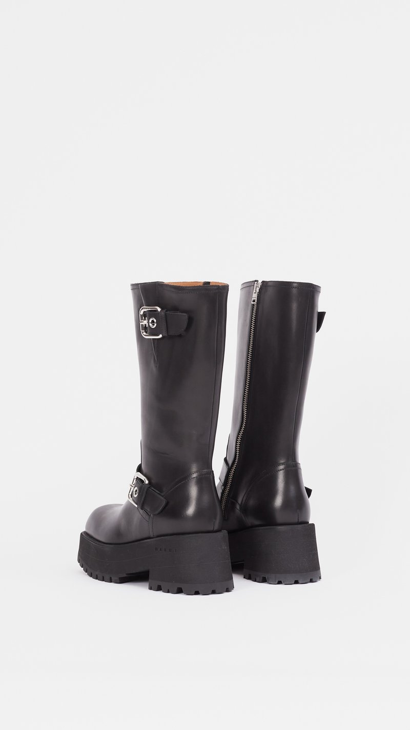 Marni Soft Calf Leather Biker Boot in Black | Garmentory
