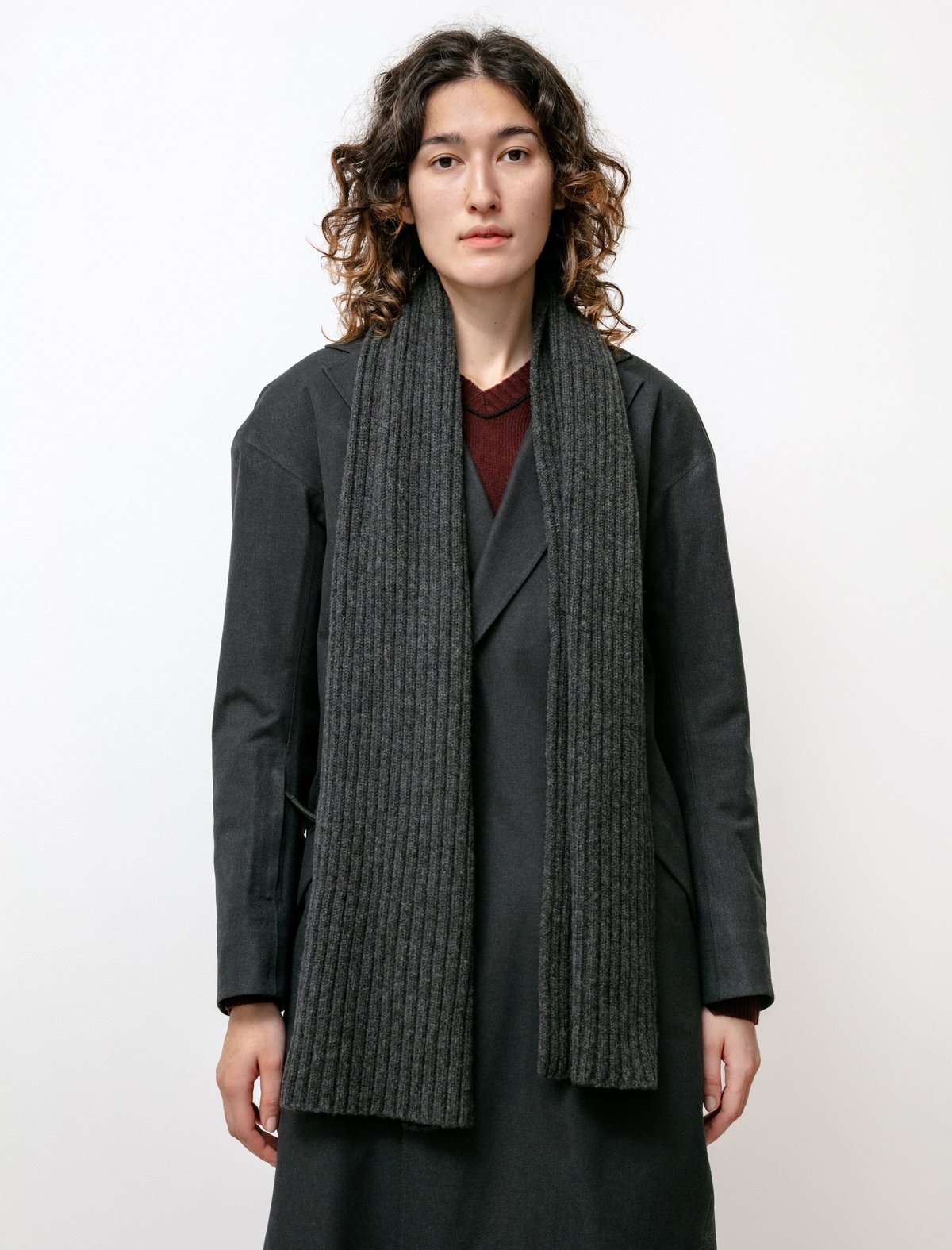 Margaret Howell Chunky Rib Scarf Merino Cashmere - Storm Grey