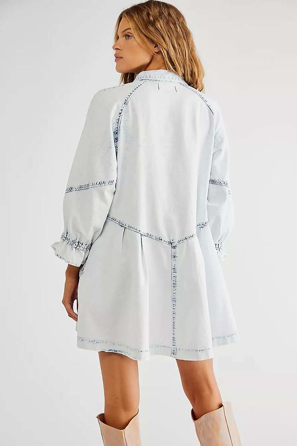 hannah denim mini dress Hannah Denim Mini Dress Medium / Light Denim