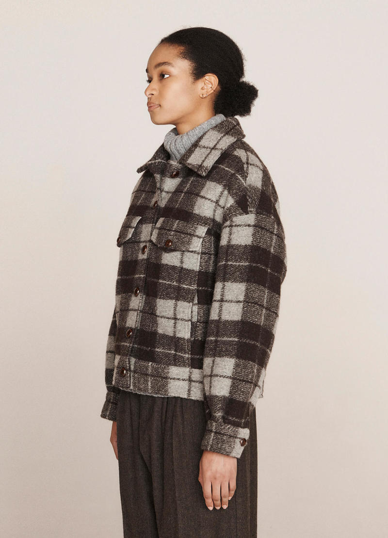 YMC Trucker Buffalo Check Wool Jacket - Brown | Garmentory