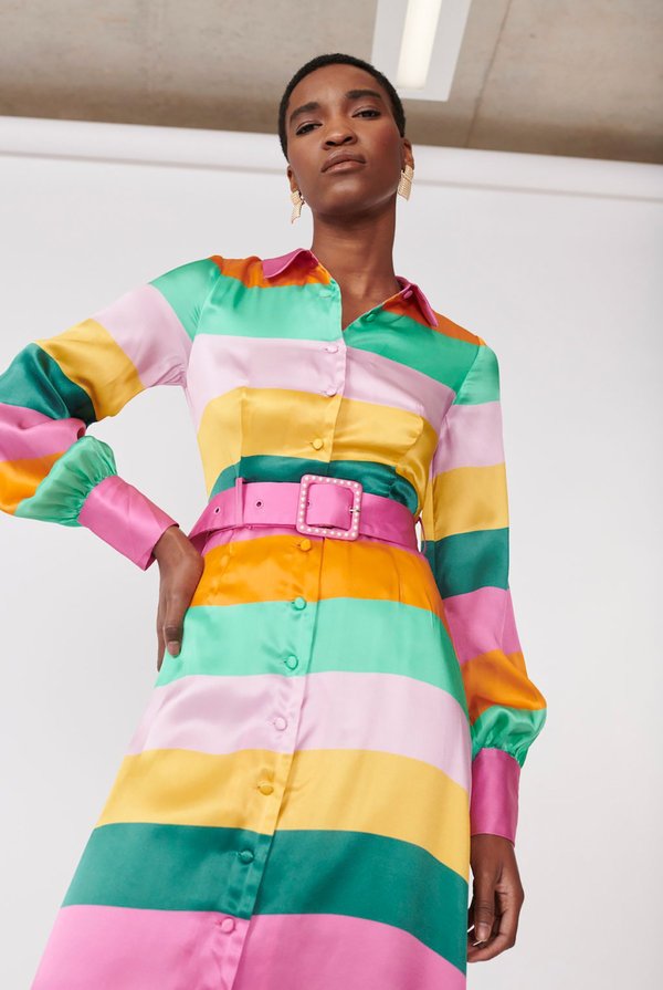 Mina Bright Stripe Silk Shirt Dress - Multi | Garmentory Mina Bright Stripe Silk Shirt Dress - Multi | Garmentory