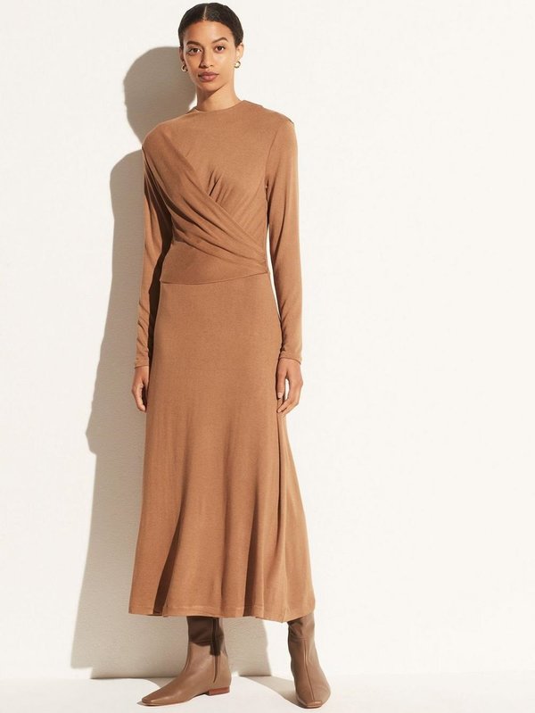 VINCE Long Sleeve Draped Dress - Dark Taupe | Garmentory VINCE Long Sleeve Draped Dress - Dark Taupe | Garmentory