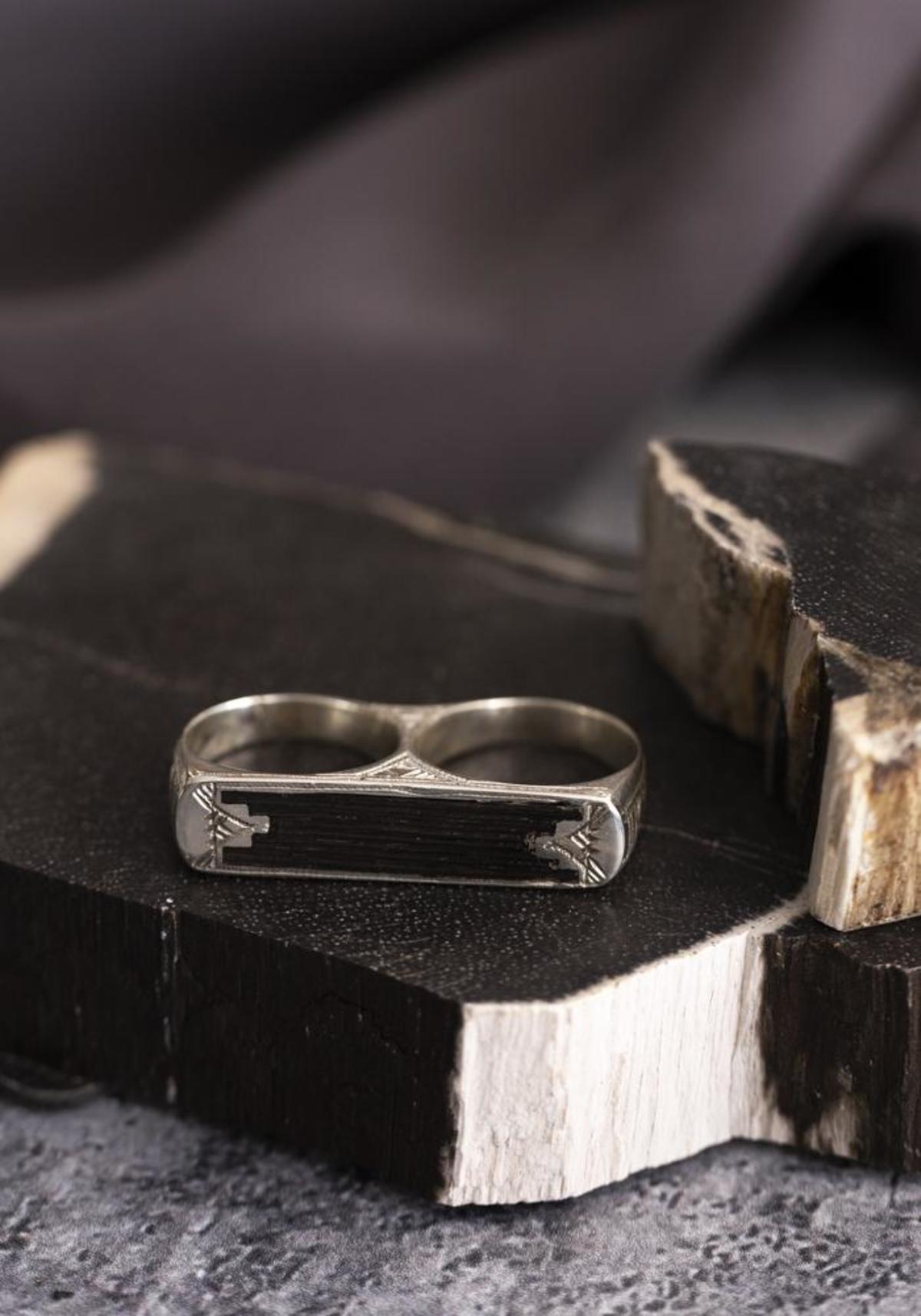 Ombre Claire Amada Double Ring - Sterling Silver/Ebony - Image 1 of 3