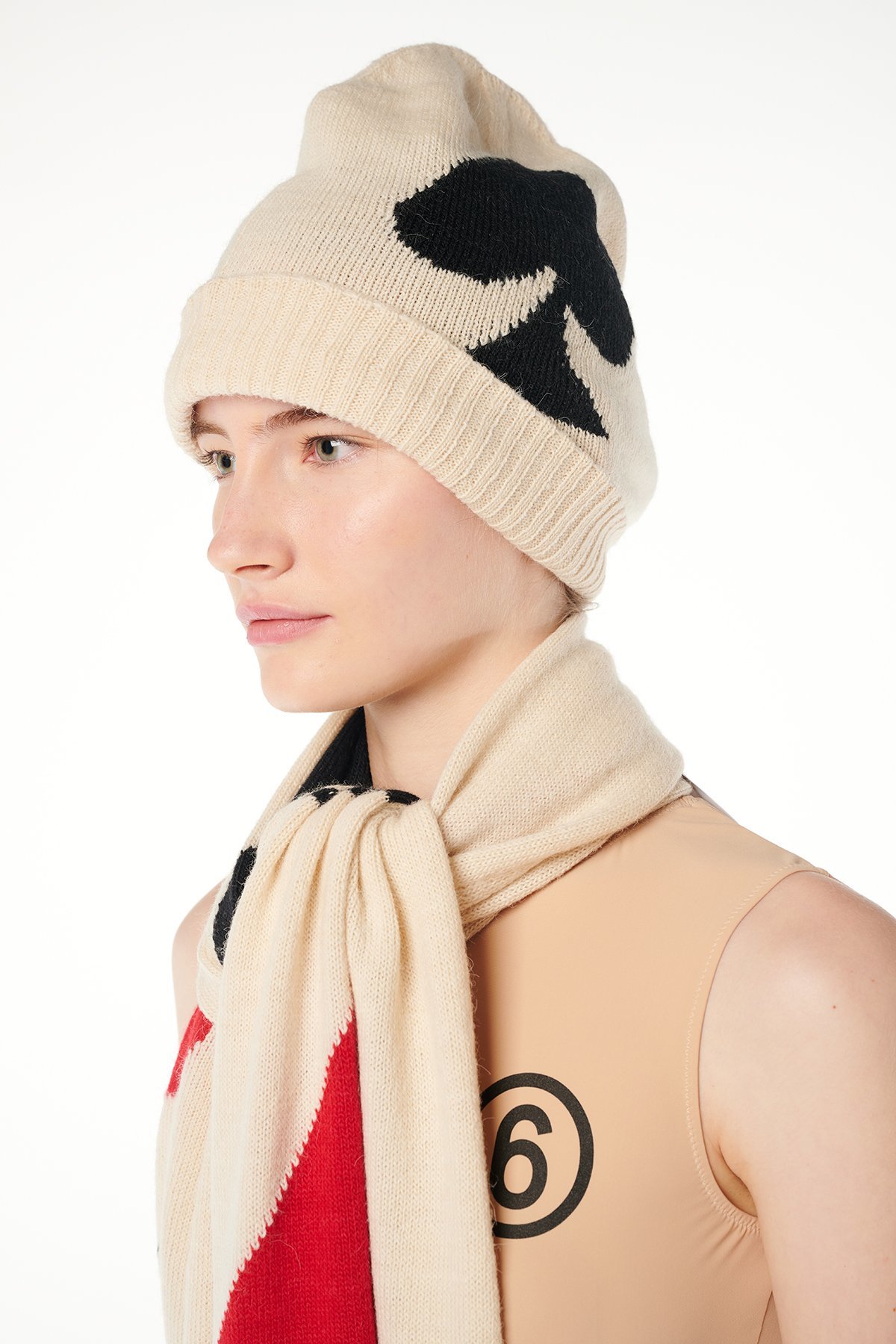 帽子・その他 Beanie - MM6 Maison Margiela - Wool - Beige MM6 Maison Margiela Women's' Cable-Knit Beanie Hat in Beige