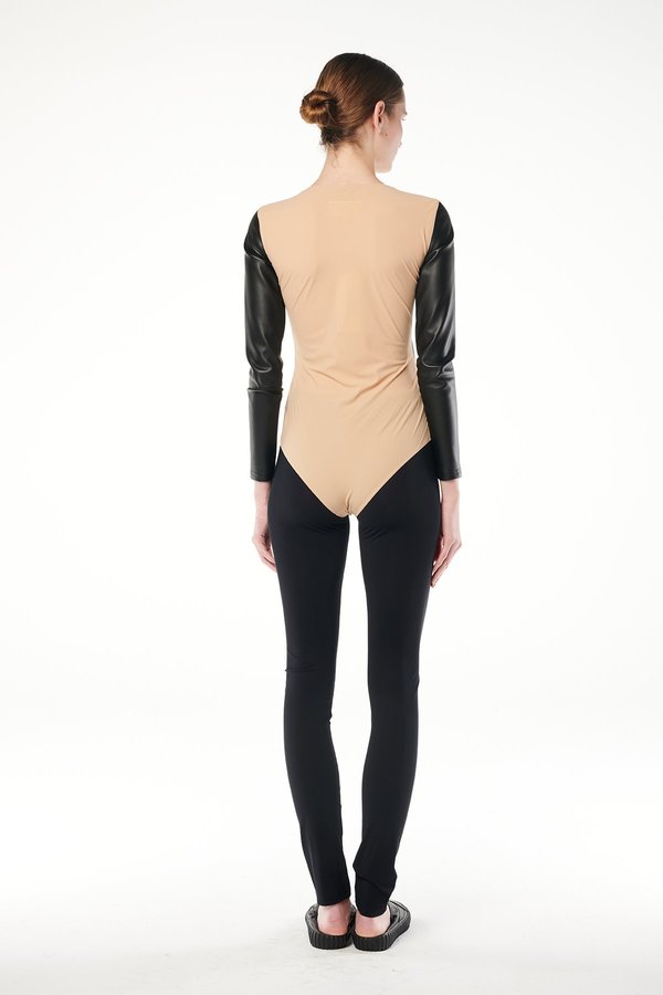 MM6 Maison Margiela Two tone bodysuit - Black/Beige | Garmentory