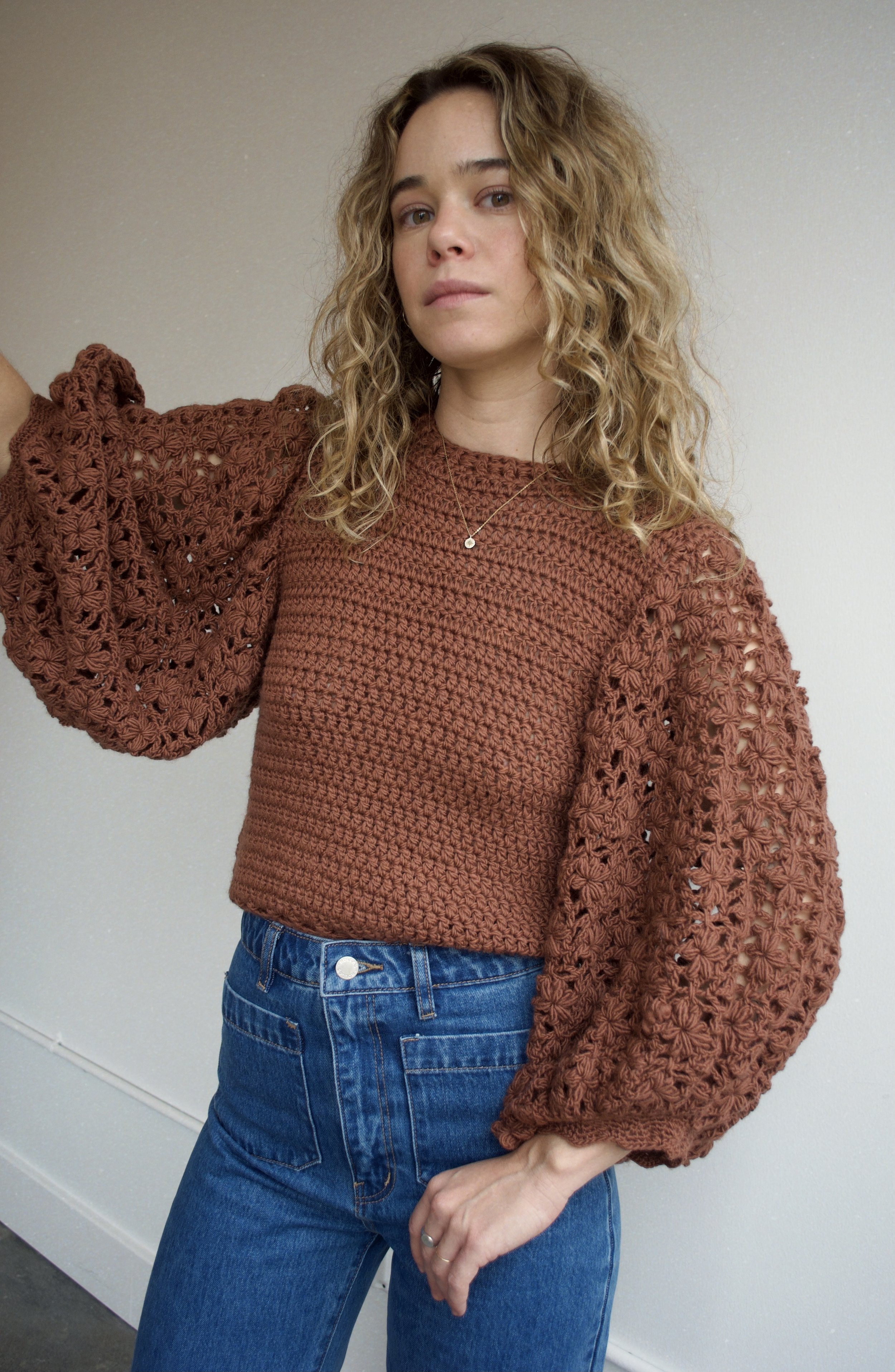 Tach Clothing Lia Crochet Sweater Brown Garmentory