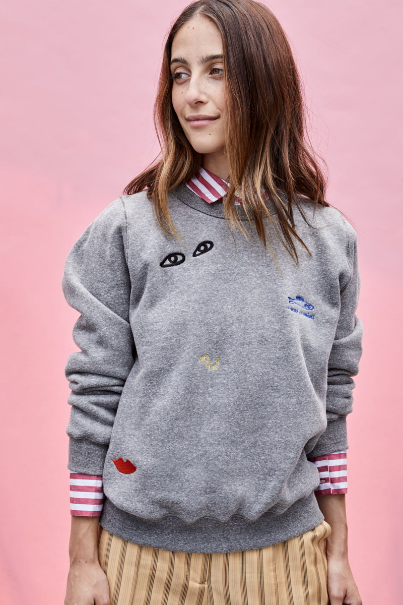 Clare Embroidery Sweatshirt Grey Multi Garmentory