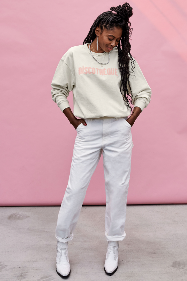 Clare Oversized Discotheque Sweatshirt Cream on Garmentory