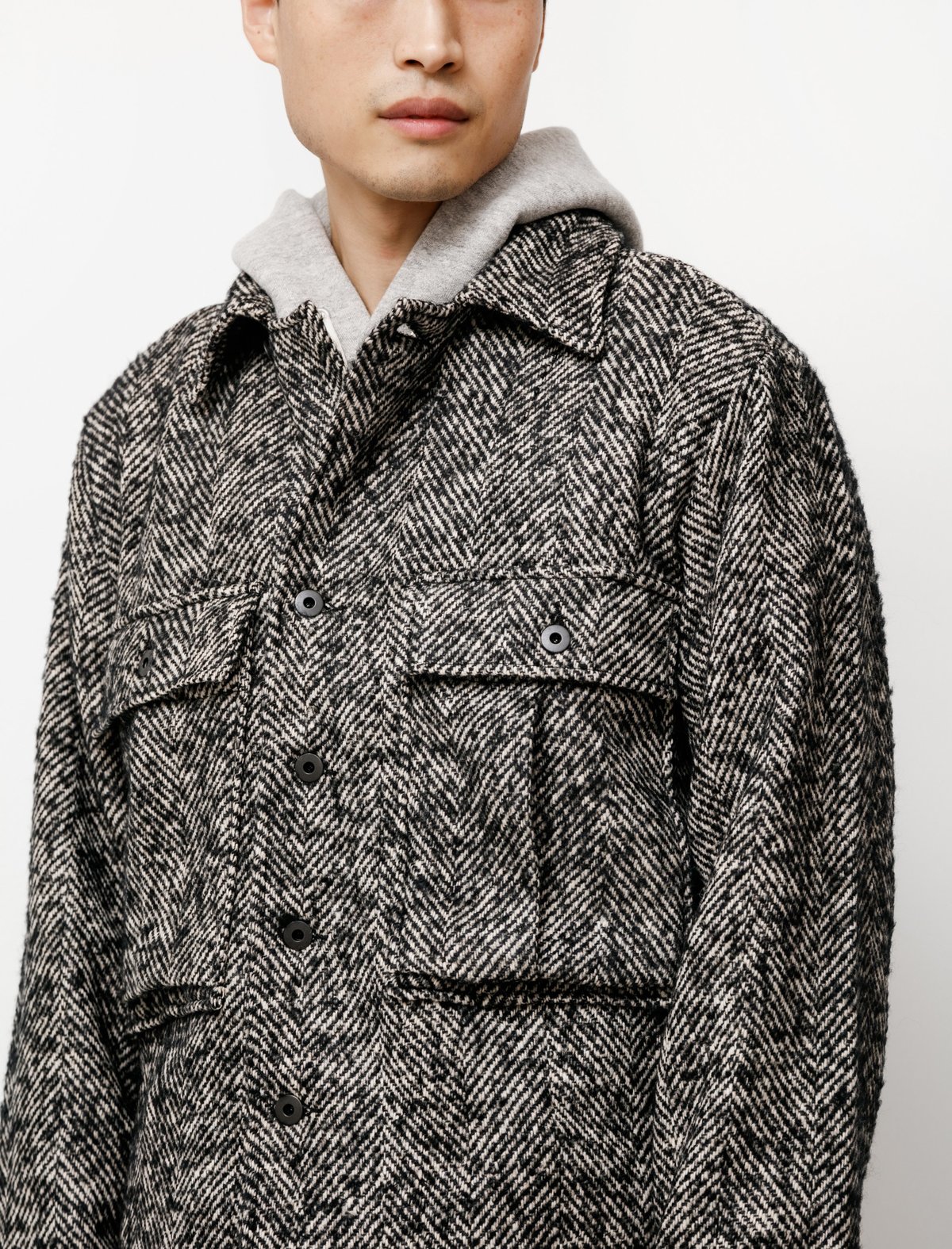 Evan Kinori Wool Herringbone Bellow Pocket Jacket | Garmentory