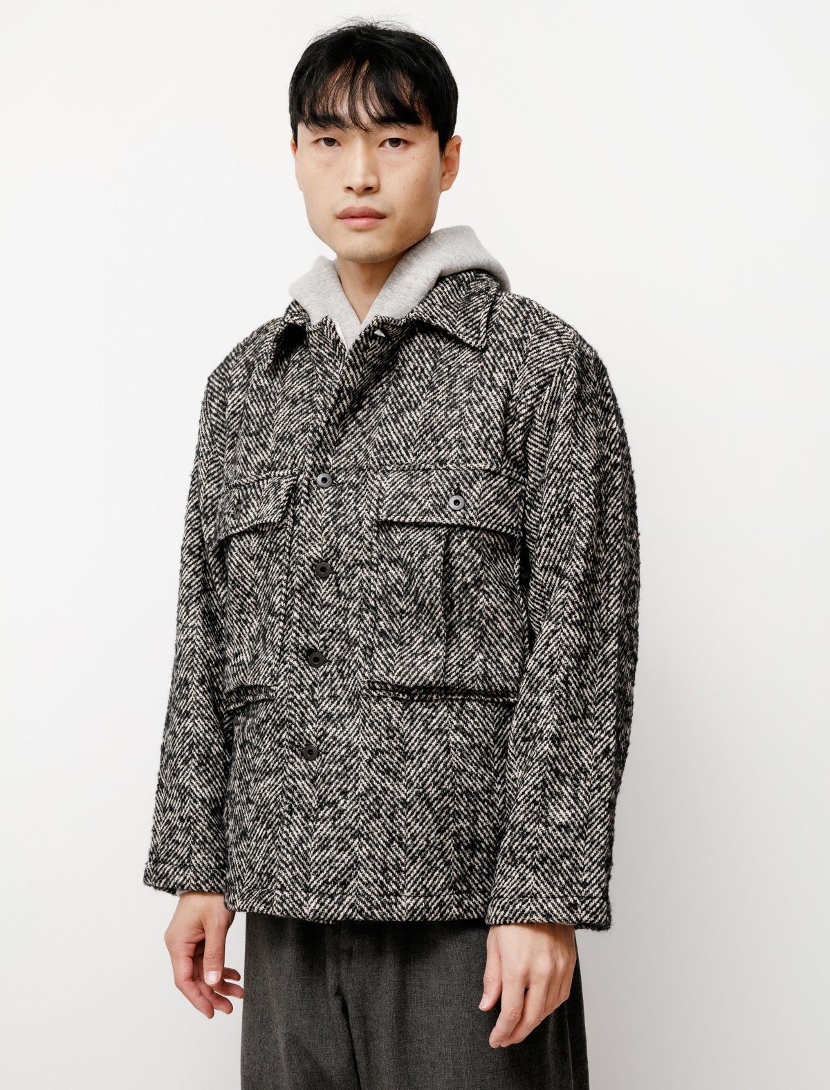 Evan Kinori Wool Herringbone Bellow Pocket Jacket | Garmentory