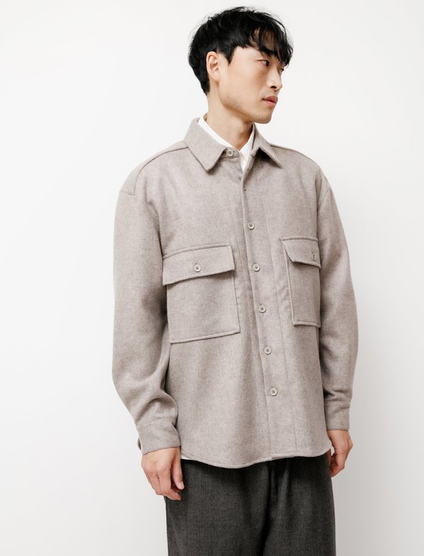 Evan Kinori Big Cashmere Wool Flannel Shirt - Oat | Garmentory