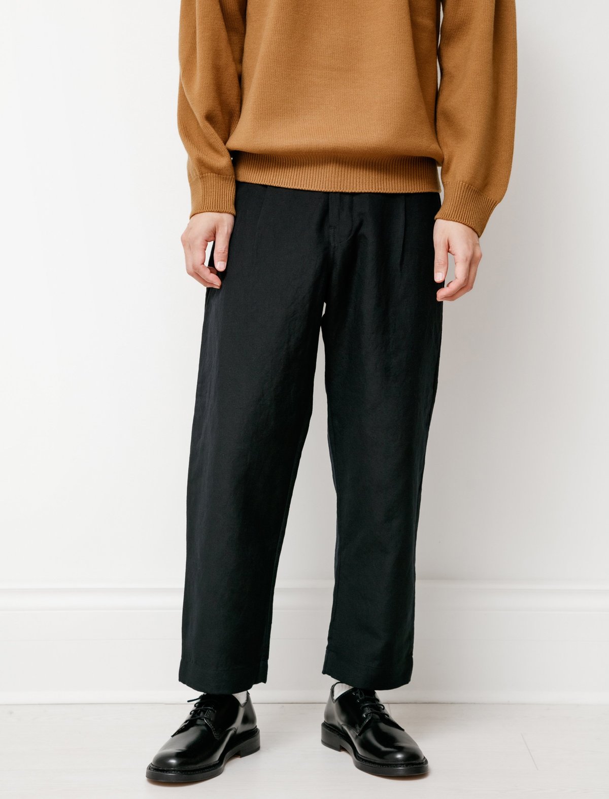 evan kinori 黒 pant 32 single pleat wool Evan Kinori Single Pleat Pant, Black/Natural – Glasswing