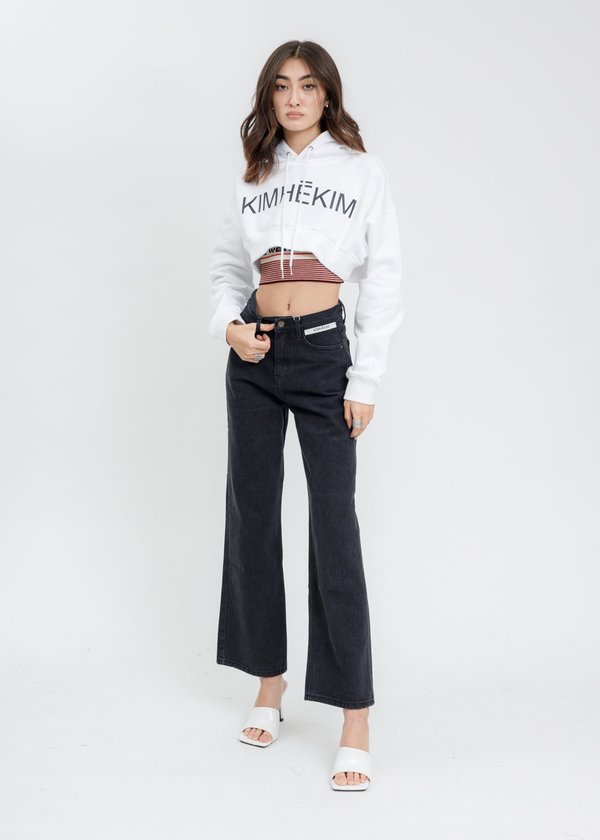【KIMHEKIM】Giant Label Flare Jeans Black KIMHĒKIM Label Wide Fit Jeans - Black | Garmentory