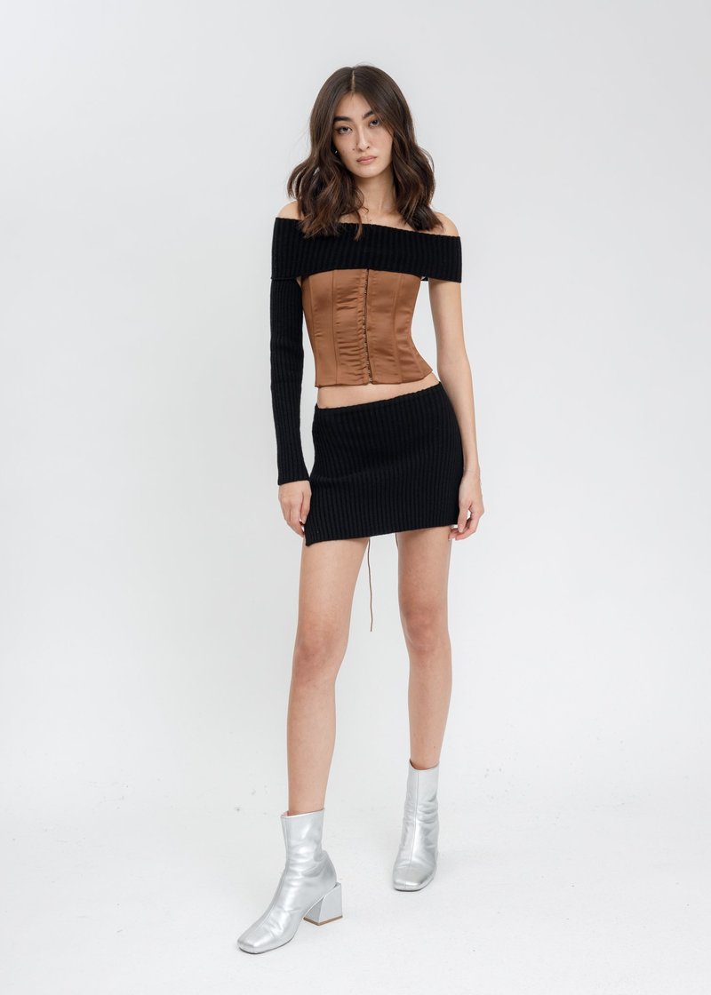 Danielle Guizio Rib Knit Mini Skirt - Black | Garmentory