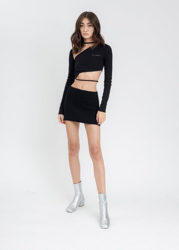 Danielle Guizio Rib Knit Mini Skirt - Black | Garmentory
