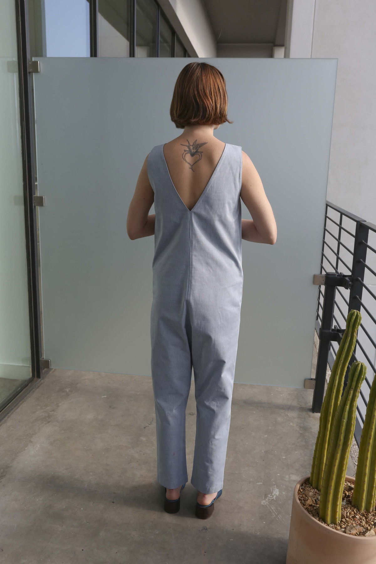 Horses Atelier Sleeveless Patch Pocket Jumpsuit in Blue Stripe - Image 2 of 8