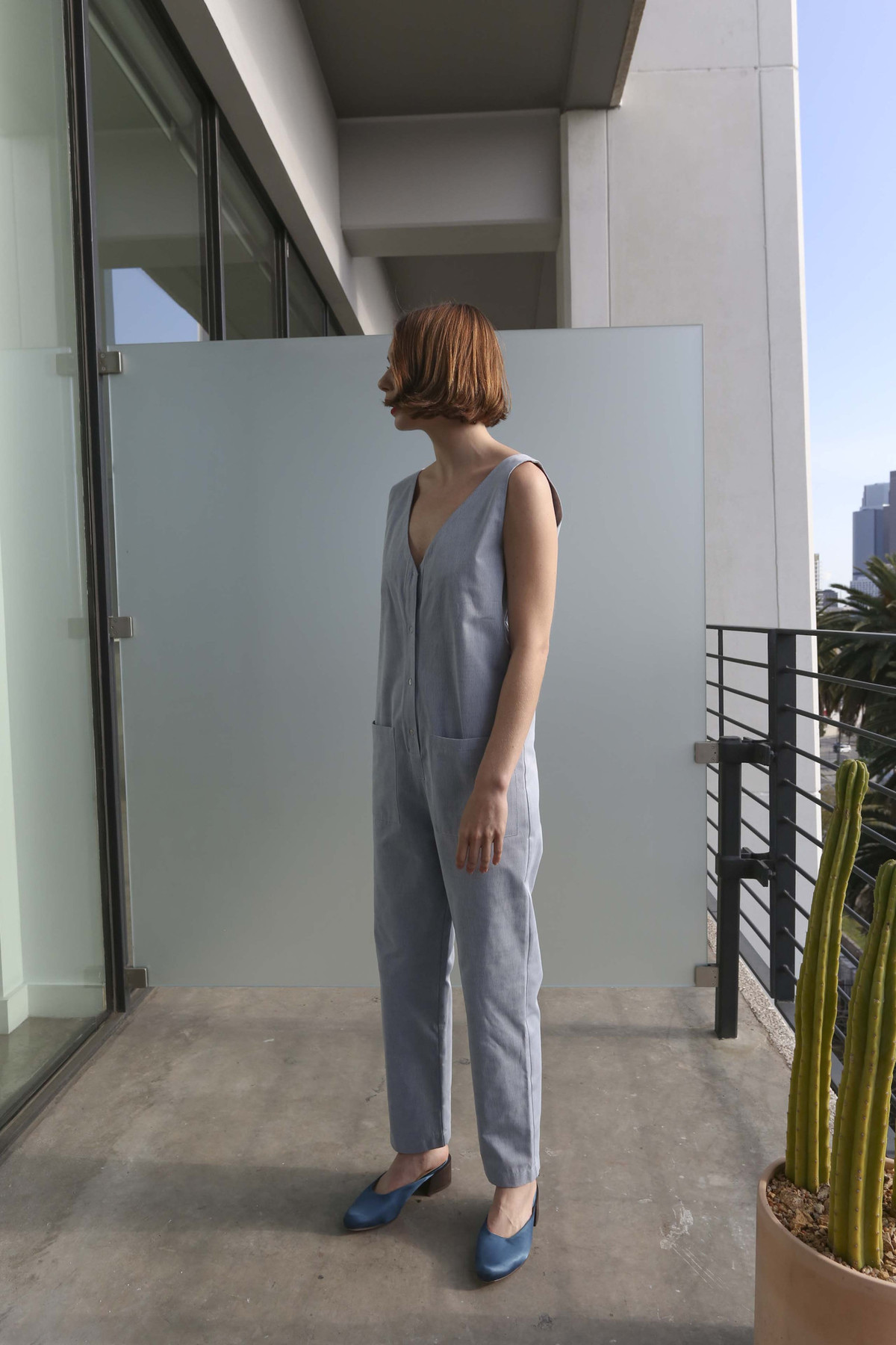 Horses Atelier Sleeveless Patch Pocket Jumpsuit in Blue Stripe - Image 3 of 8