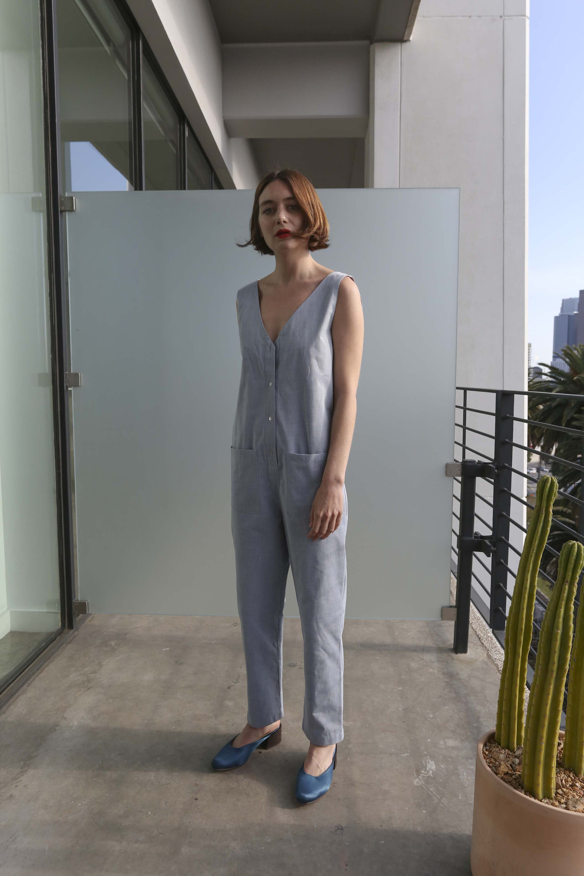 Horses Atelier Sleeveless Patch Pocket Jumpsuit in Blue Stripe - Image 8 of 8