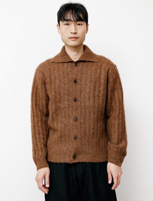 Auralee Baby Alpaca Wool Wide Rib Cardigan - Brown | Garmentory