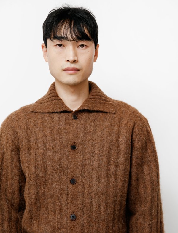 Auralee Baby Alpaca Wool Wide Rib Cardigan - Brown | Garmentory