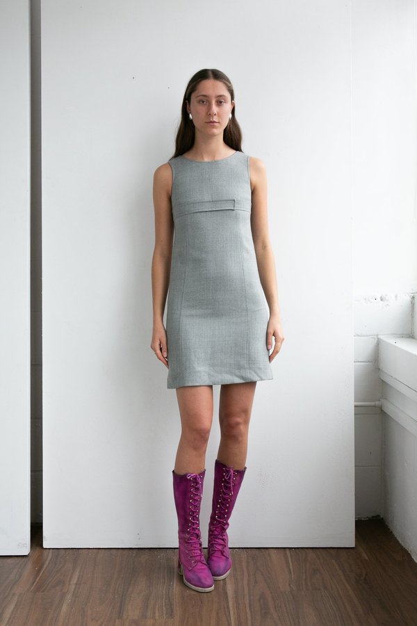 slim fit dress slacks PHILOSOPHY di ALBERTA FERRETTI Size 6 Grey Beaded Wool Shift Dress main image 0