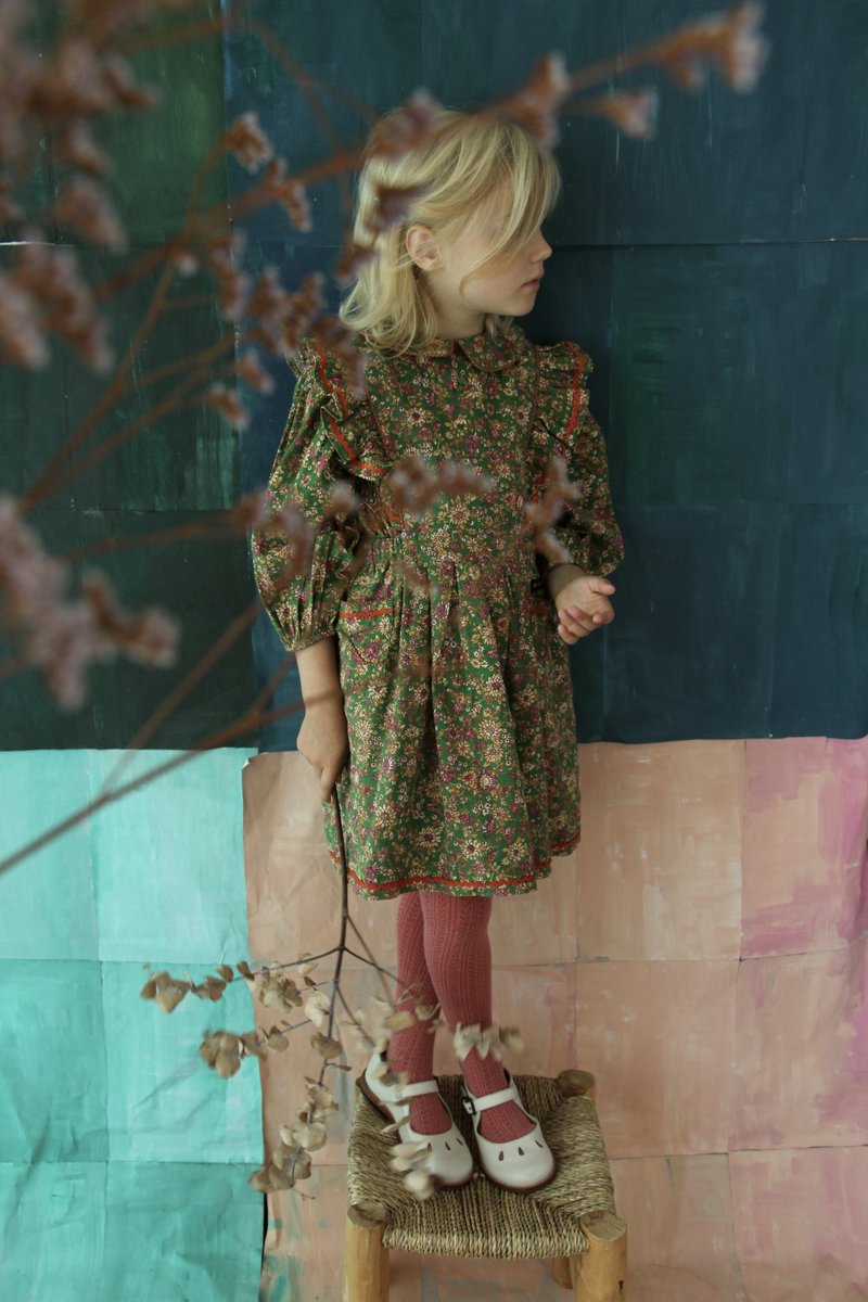 Kids Bonjour Apron Dress with Lace - Pink Flowers | Garmentory