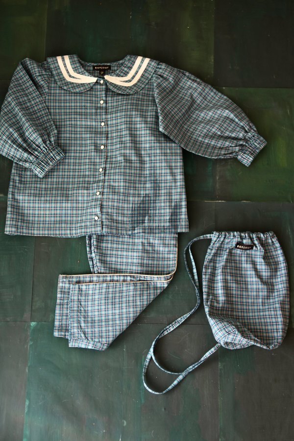 bonjour diary pyjama set ＋bag 6y kids Bonjour Diary Sailor Blouse Pyjama Set sleepwear - Blue Check
